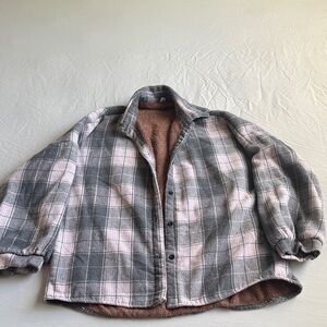 Cozy Plaid Sherpa-Lined Jacket - Gray & Light Pink